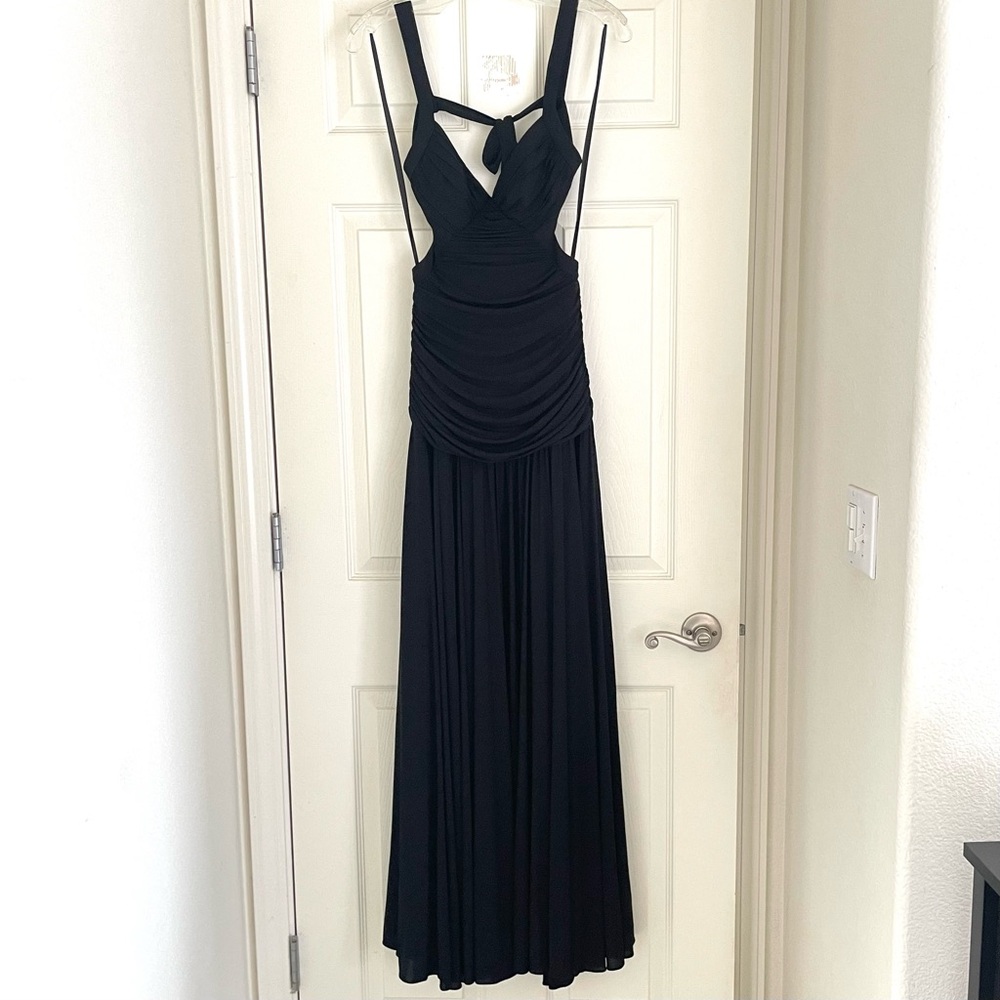 BCBGMAXAZRIA Long Cocktail Dress Cutout Sides Sleeveless Low Back Black XS - Picture 11 of 11